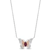 Enchanted Disney Fine Jewelry Sterling Silver and 10K Rose Gold 1/10 CTTW Diamond and Rhodolite Garnet Mulan Butterfly Necklace