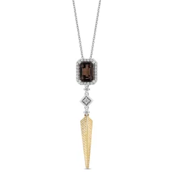 Enchanted Disney Fine Jewelry Sterling Silver and 14K Yellow Gold with 1/5 CTTW Diamonds and Smokey Quartz Pocahontas Pendant Necklace