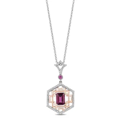 Enchanted Disney Fine Jewelry Sterling Silver and 10K Rose Gold with 1/5 CTTW Diamond and Rhodolite Garnet Mulan Pendant Necklace