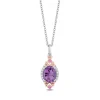 Enchanted Disney Fine Jewelry Sterling Silver and 10K Rose Gold 1/10 CTTW Diamond with Amethyst and Created Pink Sapphire Stepsisters Pendant Necklace