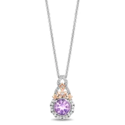 Enchanted Disney Fine Jewelry 14K Rose Gold Over Sterling Silver with 1/5 CTTW Diamonds and Rose de France Rapunzel Pendant Necklace