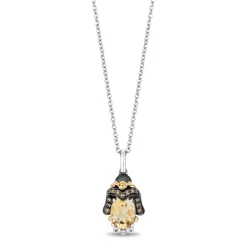 Enchanted Disney Fine Jewelry Black Rhodium Over Sterling Silver and 10K Yellow Gold 1/7 CTTW White Diamond and Champagne Diamond with Citrine Belle Pendant Necklace