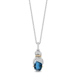 Enchanted Disney Fine Jewelry Sterling Silver and 10K Yellow Gold with White Diamond Accent and London Blue Topaz Cinderella Pendant Necklace