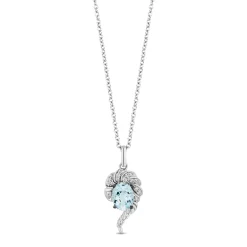 Enchanted Disney Fine Jewelry Sterling Silver with 1/10 CTTW White Diamond and Sky Blue Topaz Elsa Pendant Necklace