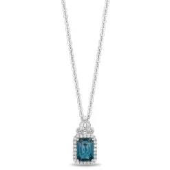 Enchanted Disney Fine Jewelry Sterling Silver with 1/10 CTTW Diamonds and London Blue Topaz Cinderella Pendant Necklace