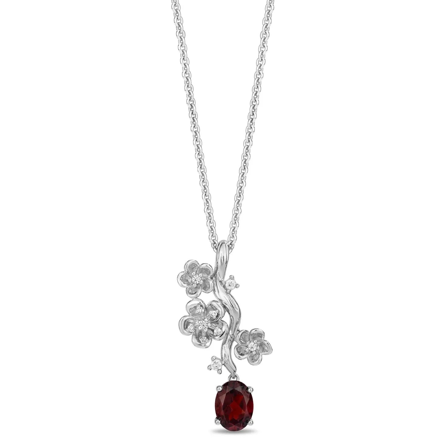 Enchanted Disney Fine Jewelry Sterling Silver with 1/10 CTTW Diamonds and Garnet Mulan Pendant Necklace