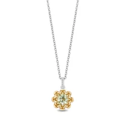 Enchanted Disney Fine Jewelry 10K Yellow Gold and Sterling Silver With 1/8 CTTW Diamond and Green Amethyst Tiana Pendant Necklace