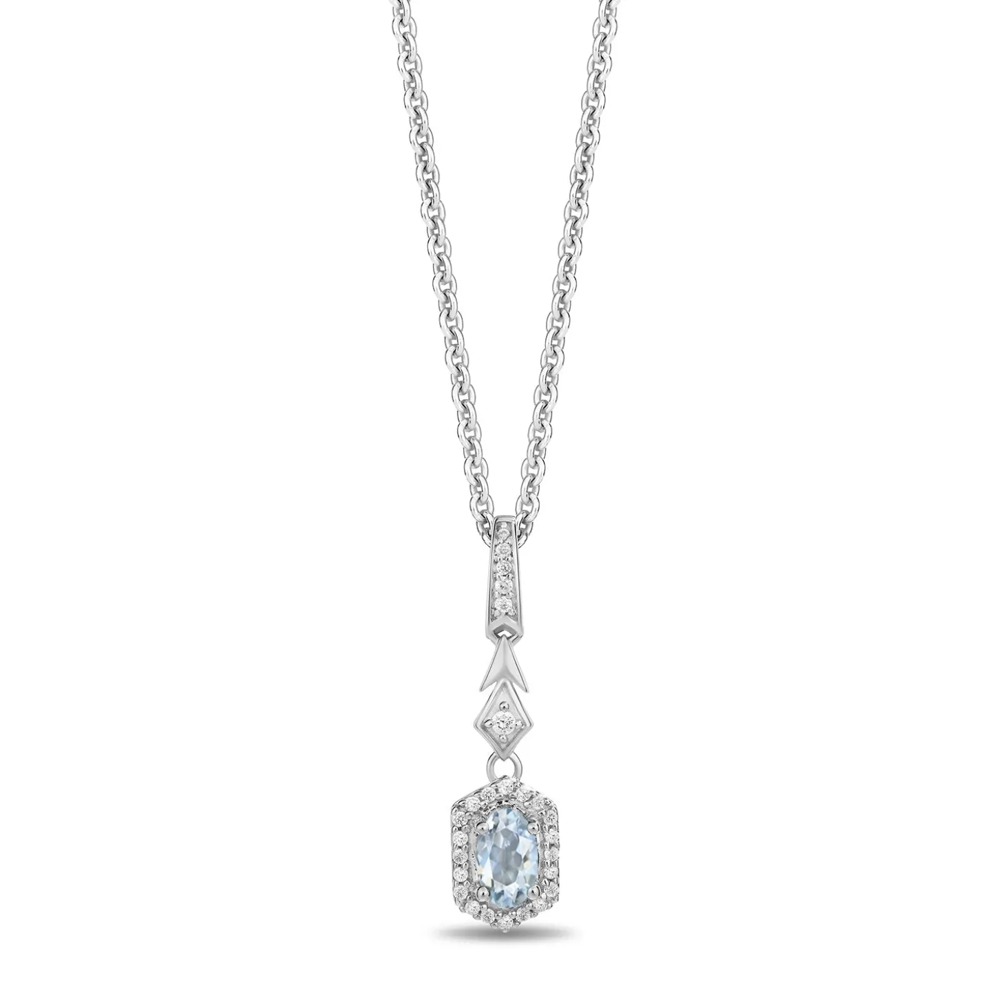 Enchanted Disney Fine Jewelry Sterling Silver with 1/20 CTTW Diamonds and Aquamarine Elsa Pendant Necklace