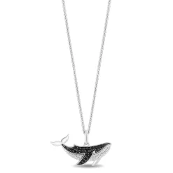 Enchanted Disney Fine Jewelry Sterling Silver with 1/10 CTTW Diamonds and Black Spinel Moana Pendant Necklace