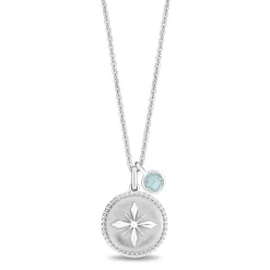 Enchanted Disney Fine Jewelry Sterling Silver with Checkerboard Sky Blue Topaz Elsa Snowflake Pendant Necklace