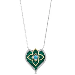 Enchanted Disney Fine Jewelry Sterling Silver and 10K Yellow Gold with 1/5 CTTW Diamond and Swiss Blue Topaz Jasmine Pendant Necklace