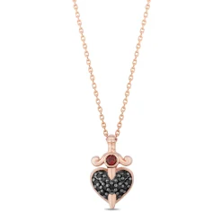 Enchanted Disney Fine Jewelry 10K Rose Gold with 1/10 CTTW Diamonds and Garnet Evil Queen Heart Pendant Necklace