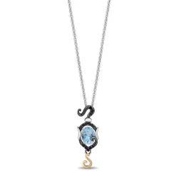 Enchanted Disney Fine Jewelry Black Rhodium and 10K Yellow Gold with Sterling Silver with 1/10 CTTW Diamond and Swiss Blue Topaz Jasmine Pendant Necklace
