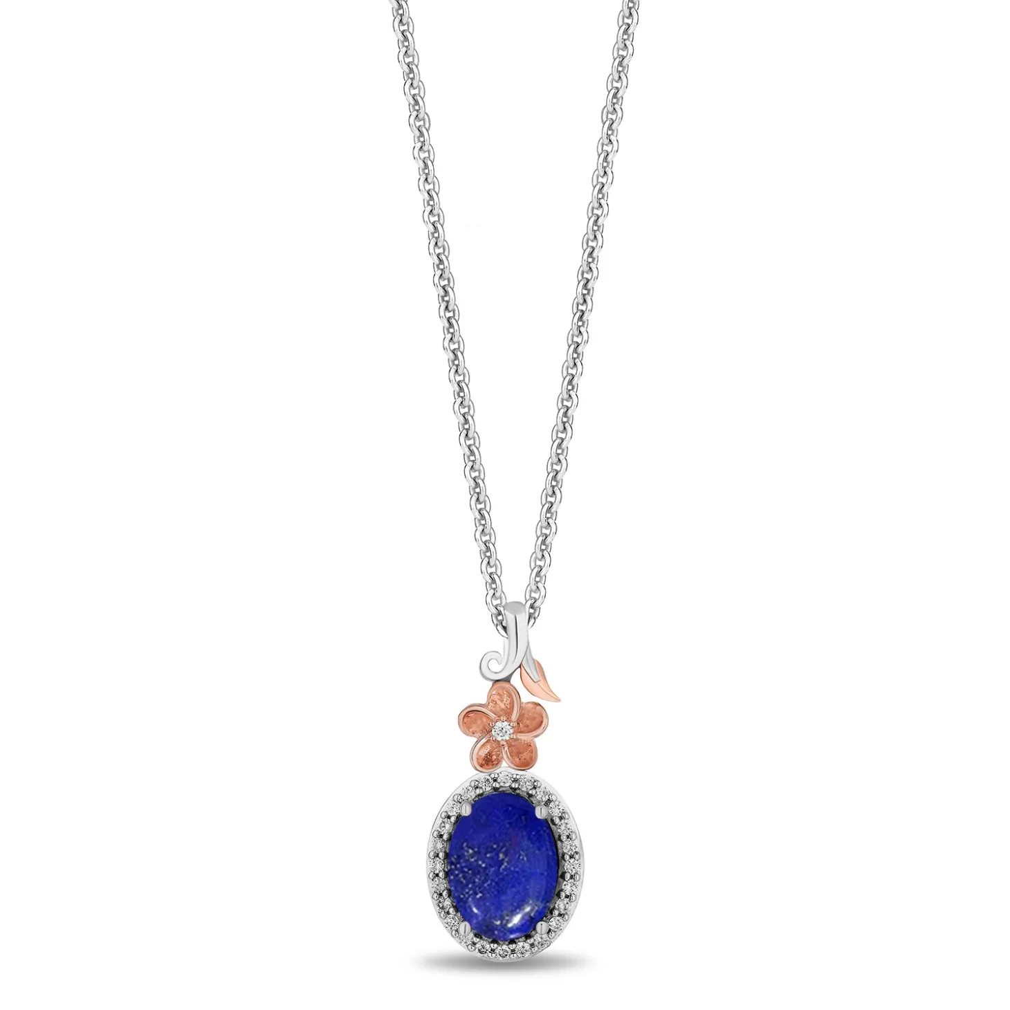 Enchanted Disney Fine Jewelry 14K Rose Gold over Sterling Silver with 1/10 CTTW Diamonds and Lapis Moana Pendant Necklace