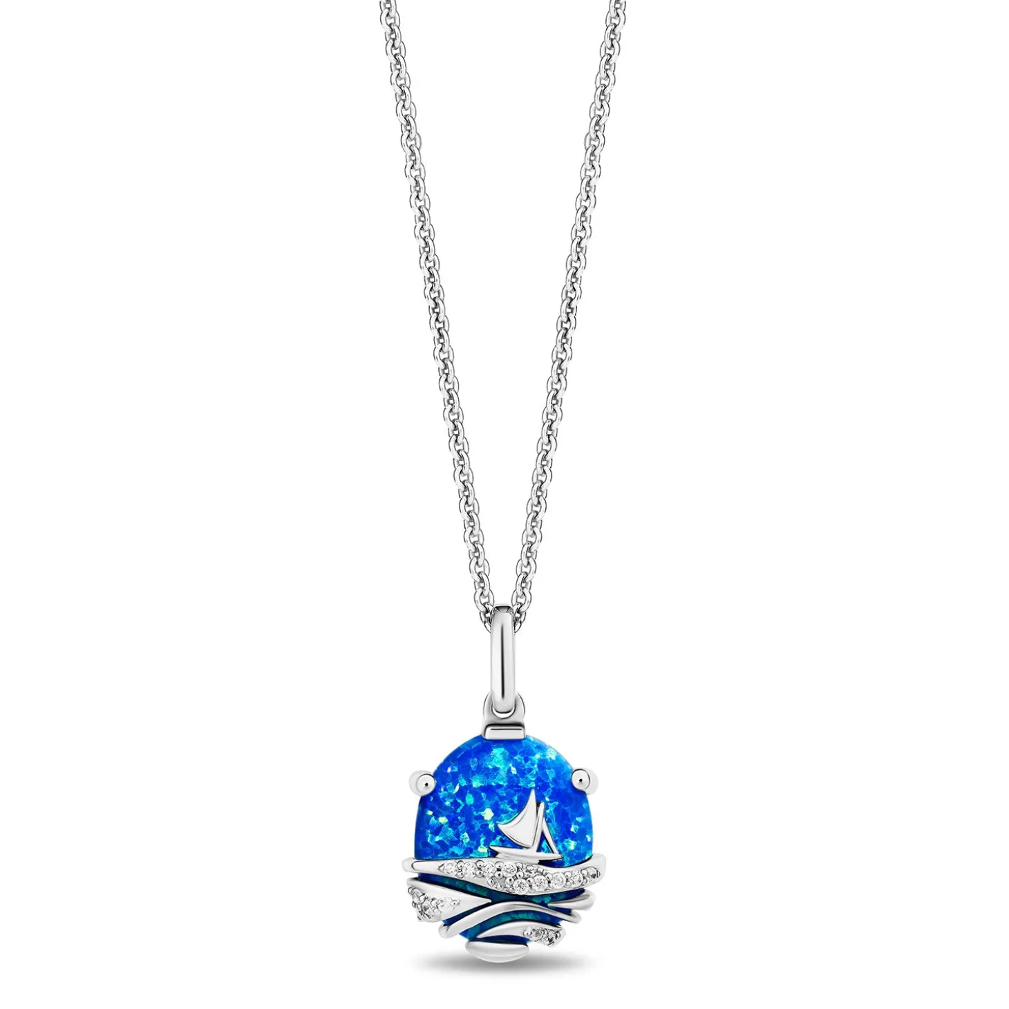 Enchanted Disney Fine Jewelry Sterling Silver with 1/20 CTTW Diamonds and Created Blue Topaz Moana Necklace