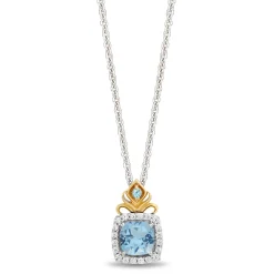 Enchanted Disney Fine Jewelry 14K Yellow Gold Over Sterling Silver with 1/8 CTTW Diamonds and Swiss Blue Topaz Jasmine Pendant Necklace