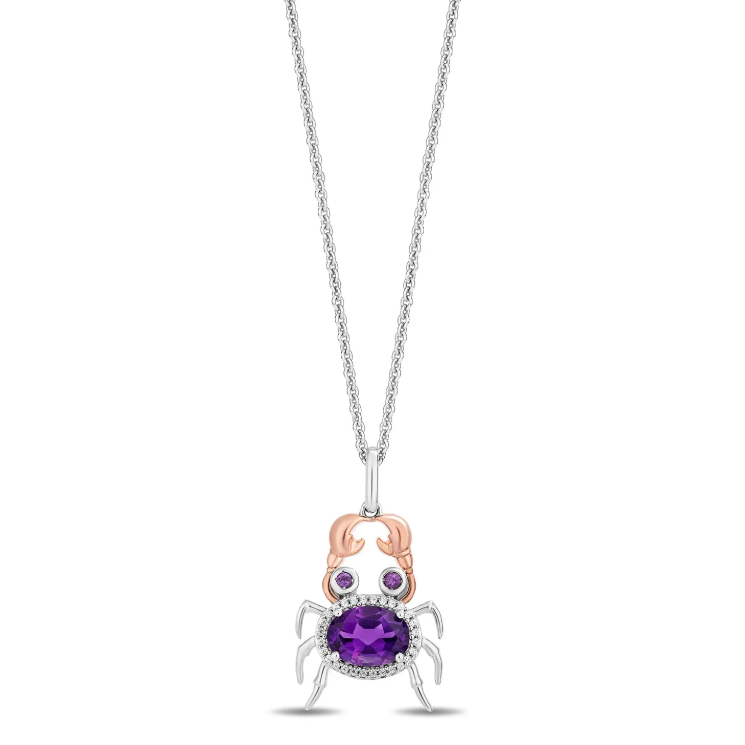 Enchanted Disney Fine Jewelry 14K Rose Gold Over Sterling Silver with 1/10 CTTW Diamonds and Amethyst Ariel Pendant Necklace