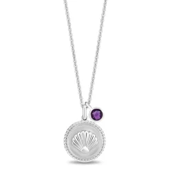 Enchanted Disney Fine Jewelry Sterling Silver with Checkerboard Amethyst Ariel Shell Pendant Necklace