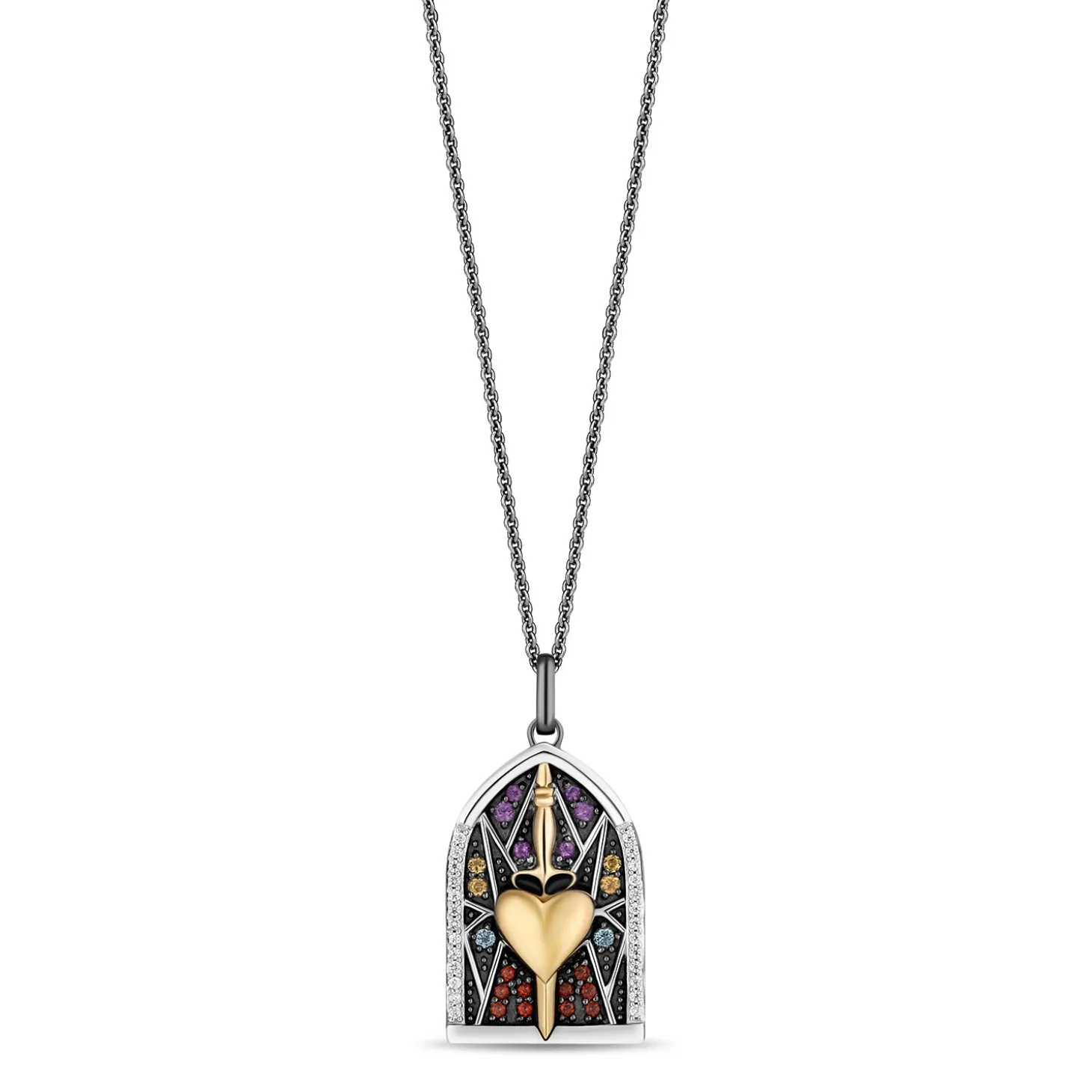 Enchanted Disney Fine Jewelry Black Rhodium and 14K Yellow Gold Over Sterling Silver with 1/10 CTTW Diamonds Evil Queen Pendant Necklace
