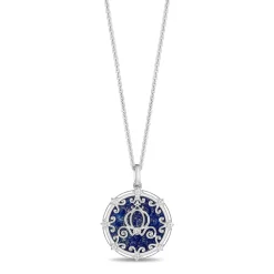 Enchanted Disney Fine Jewelry Sterling Silver with Accent Diamond and Lapis Cinderella Carriage Pendant Necklace