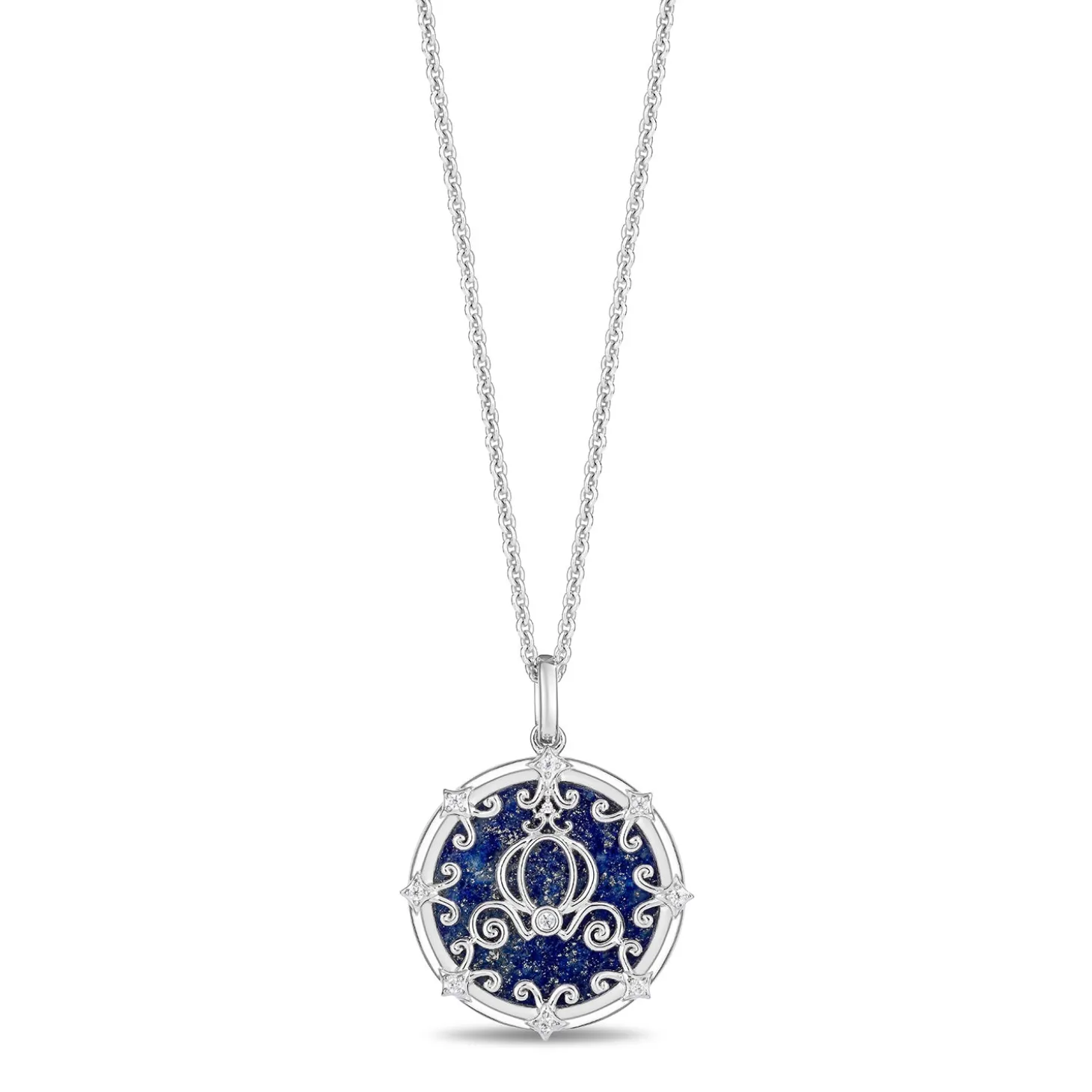 Enchanted Disney Fine Jewelry Sterling Silver with Accent Diamond and Lapis Cinderella Carriage Pendant Necklace