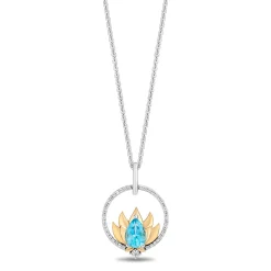 Enchanted Disney Fine Jewelry 14K Yellow Gold Over Sterling Silver with 1/6 CTTW Diamonds and Swiss Blue Topaz Jasmine Pendant Necklace