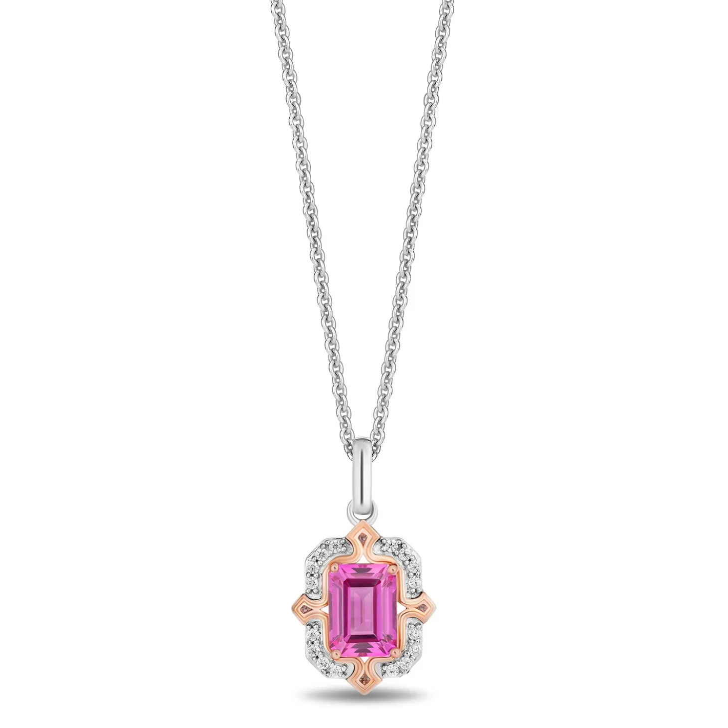 Enchanted Disney Fine Jewelry 14K Rose Gold Over Sterling Silver with Accent Diamonds and Created Pink Sapphire Aurora Necklace