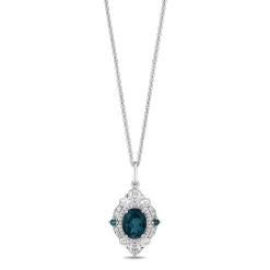 Enchanted Disney Fine Jewelry Sterling Silver with 1/6 CTTW Diamonds and London Blue Topaz Cinderella Pendant Necklace