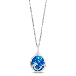 Enchanted Disney Fine Jewelry Sterling Silver with 1/20 CTTW Diamonds and Created Blue Topaz Moana Necklace
