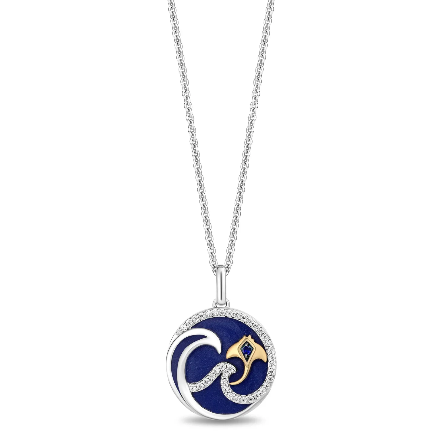 Enchanted Disney Fine Jewelry 14K Yellow Gold Over Sterling Silver and 1/8 CTTW Diamonds with lapis and Blue Sapphire Moana Necklace
