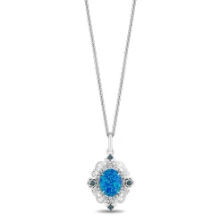 Enchanted Disney Fine Jewelry Sterling Silver with 1/10 CTTW Diamonds and London Blue Sapphire Cinderella Necklace