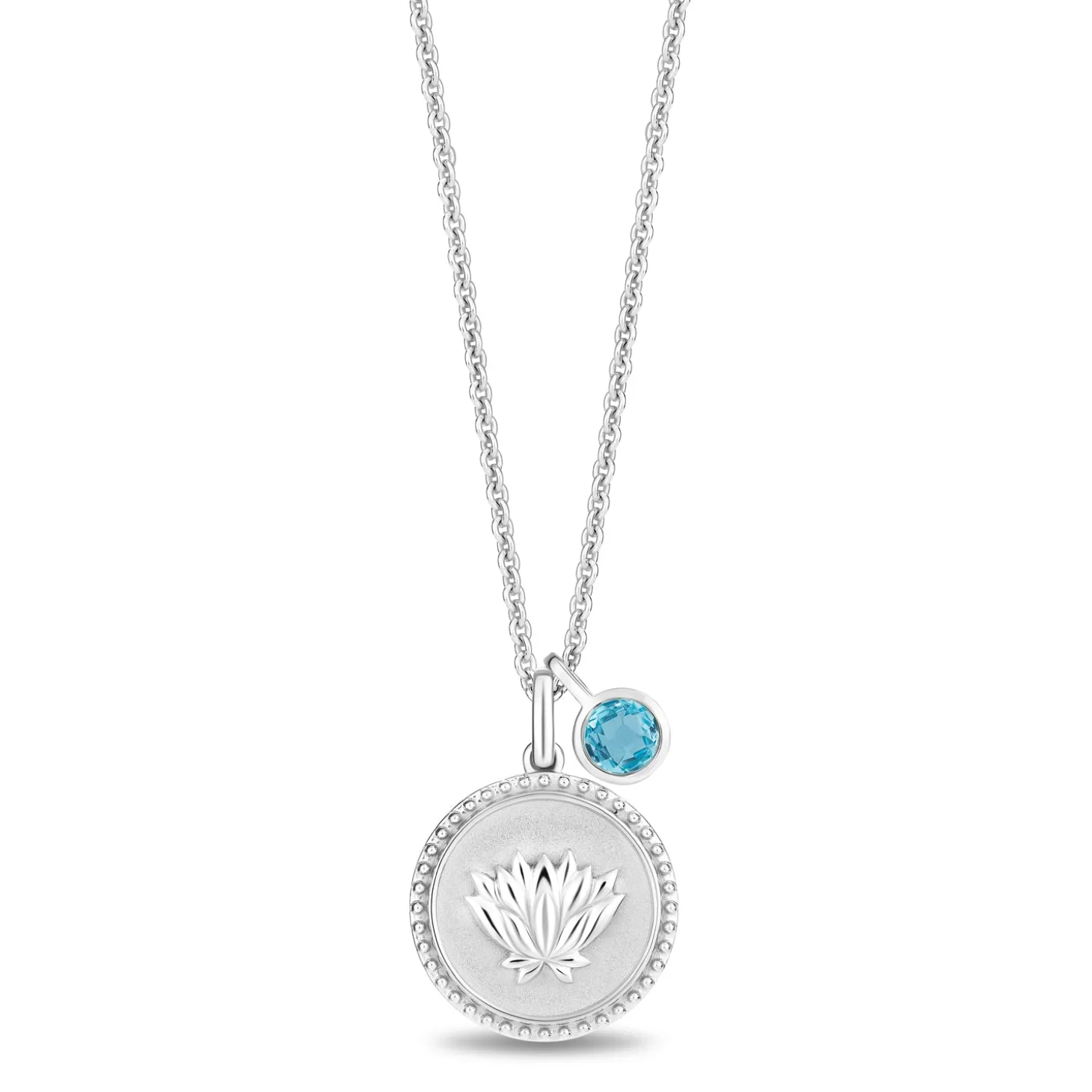 Enchanted Disney Fine Jewelry Sterling Silver with Checkerboard Swiss Blue Topaz Jasmine Pendant Necklace