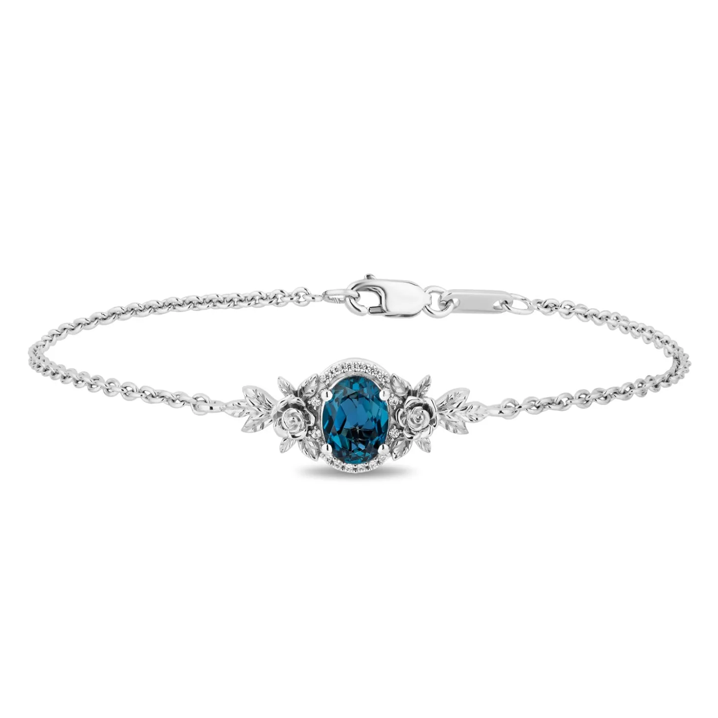 Enchanted Disney Fine Jewelry Sterling Silver with 1/20 CTTW Diamond and London Blue Topaz Cinderella Bracelet