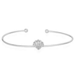 Enchanted Disney Fine Jewelry Sterling Silver with 1/10 CTTW Ariel Shell Bangle
