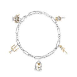 Enchanted Disney Fine Jewelry Sterling Silver and 10K Yellow Gold 1/6 CTTW Diamond Belle 30th Charm Bracelet