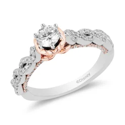 Enchanted Disney Fine Jewelry 14K White Gold and Rose Gold with 9/10 CTTW Diamond Belle Engagement Ring