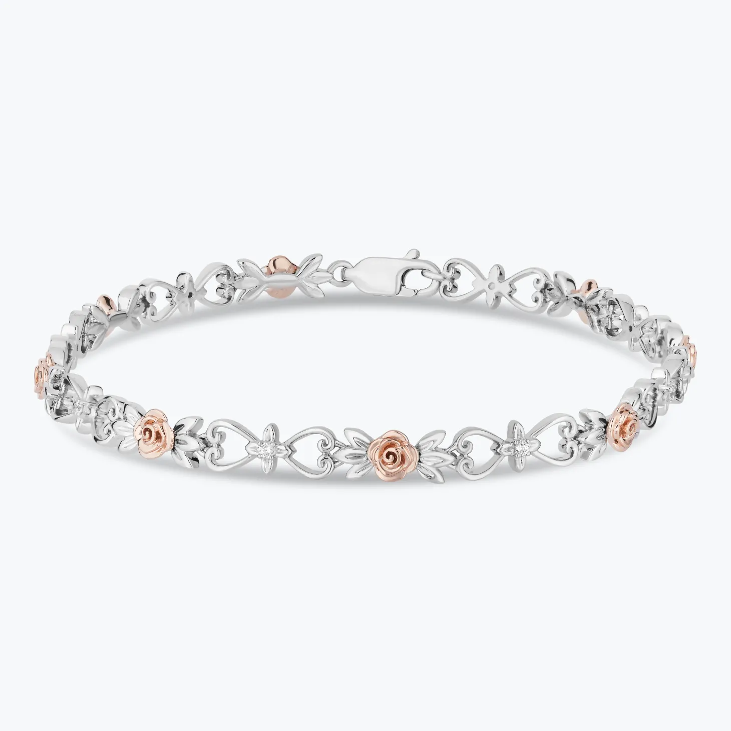 Enchanted Disney Fine Jewelry 14K Rose Gold Over Sterling Silver with 1/10 CTTW Diamonds Belle Bracelet