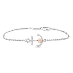 Enchanted Disney Fine Jewelry Sterling Silver and 10K Rose Gold with 1/10 CTTW Diamond Ariel Anchor Bracelet