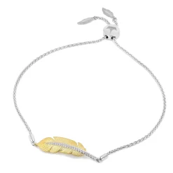 Enchanted Disney Fine Jewelry 10K Yellow Gold and Sterling Silver with 1/10 CTTW Pocahontas Bolo Bracelet