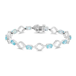 Enchanted Disney Fine Jewelry Sterling Silver With 1/6 CTTW Diamond and Swiss Blue Topaz Jasmine Arabesque Bracelet