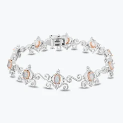 Enchanted Disney Fine Jewelry Sterling Silver and 10K Rose Gold with 1/10 CTTW Diamonds and Created Opal Cinderella Bracelet