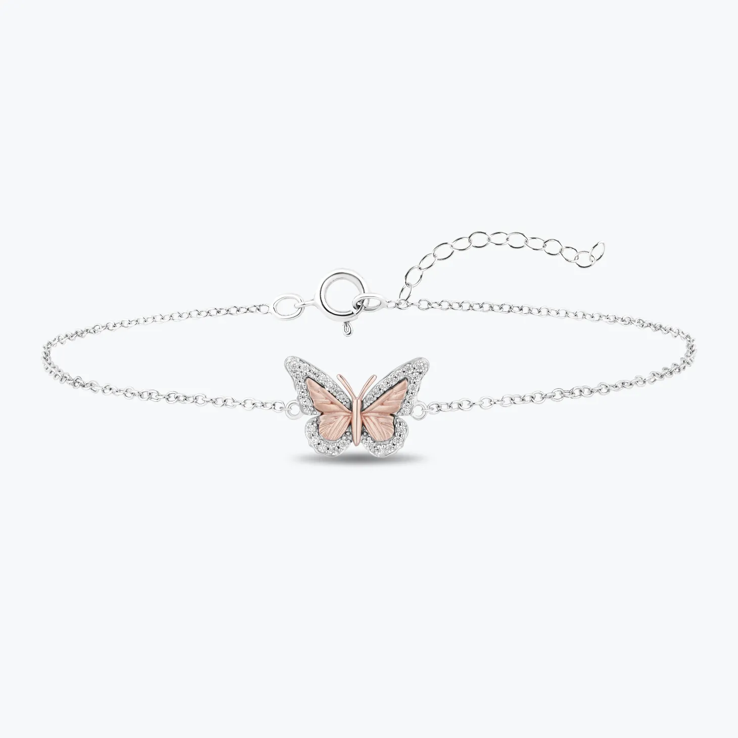 Enchanted Disney Fine Jewelry Sterling Silver and 10K Rose Gold with 1/6 CTTW Diamonds Mulan Butterfly Bracelet