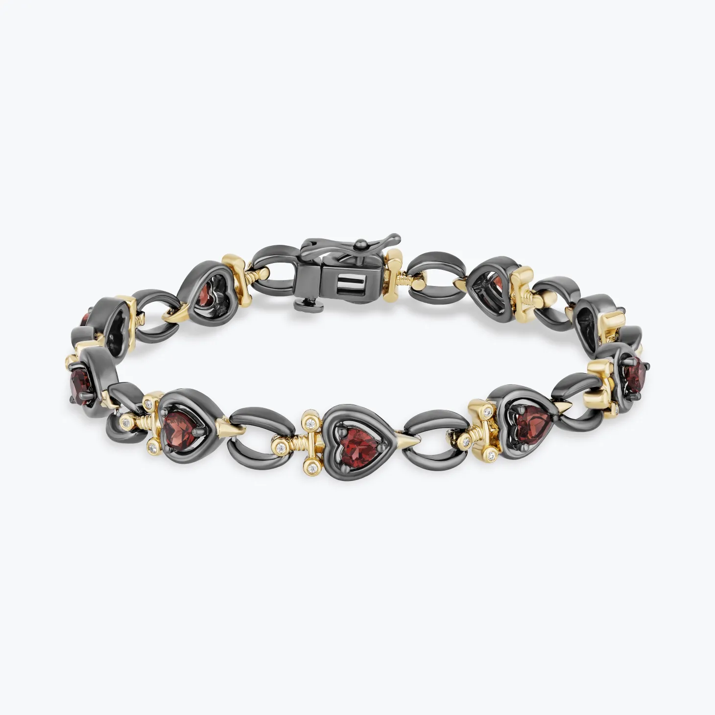 Enchanted Disney Fine Jewelry Black Rhodium and 14K Yellow Gold over Sterling Silver With 1/10 CTTW Diamond and Red Garnet Evil Queen Dagger Bracelet