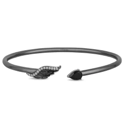 Enchanted Disney Fine Jewelry Black Rhodium Over Sterling Silver with 1/8 CTTW Diamonds and Black Onyx Maleficent Bangle