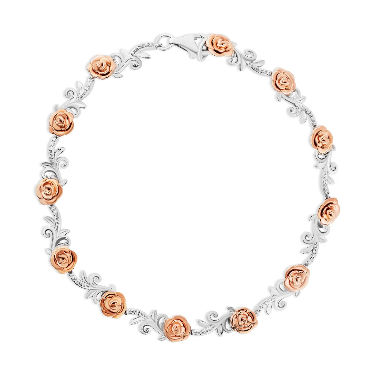 Enchanted Disney Fine Jewelry 14K Rose Gold over Sterling Silver with 1/10 CTTW Diamonds Belle Bracelet