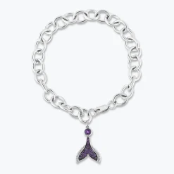Enchanted Disney Fine Jewelry Sterling Silver with 1/20 CTTW Diamonds and Amethyst Ariel Bracelet