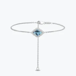 Enchanted Disney Fine Jewelry in Sterling Silver with 1/10 CTTW Diamond and Special Cut Swiss Blue Topaz Jasmine Bracelet