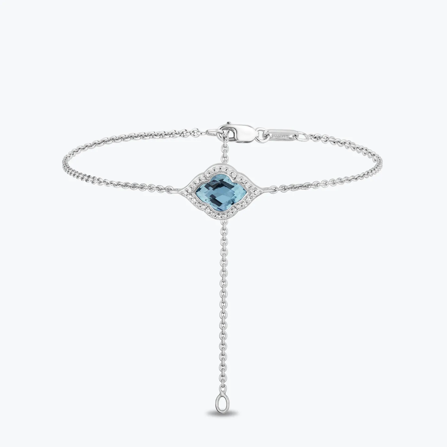 Enchanted Disney Fine Jewelry in Sterling Silver with 1/10 CTTW Diamond and Special Cut Swiss Blue Topaz Jasmine Bracelet