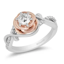 Enchanted Disney Fine Jewelry 14K White Gold and Rose Gold with 5/8 CTTW Diamond Belle Engagement Ring