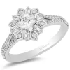 Enchanted Disney Fine Jewelry 14K White Gold with 3/4 CTTW Princess Baguette and Round Shape Diamond Elsa Snowflake Engagement Ring